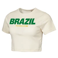 Women's Outerstuff Natural Brazil FIFA World Cup 2026 Elote Squad Cropped T-Shirt