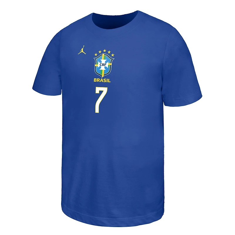 Youth Jordan Brand Vini Jr. Royal Brazil National Team Name & Number T-Shirt