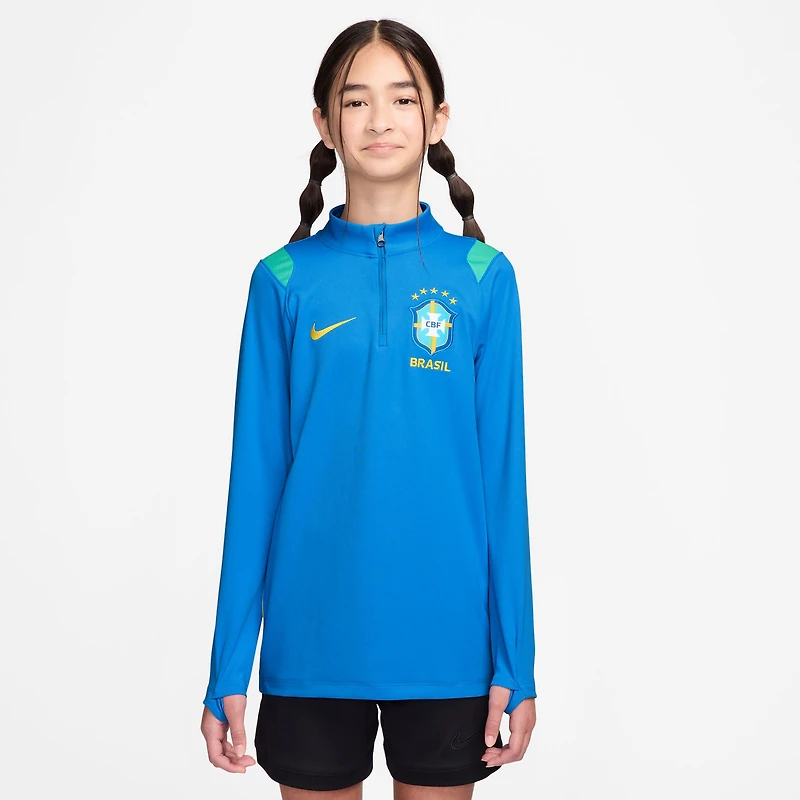 Haut d'entraînement à manches longues et fermeture éclair 1/4 Nike Academy Pro Dri-FIT bleu pour jeunes, équipe nationale du Brésil 2026