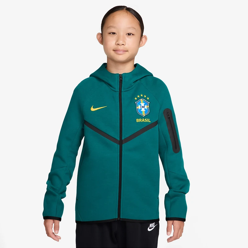 Youth Nike Green Brazil National Team Tech Fleece Full-Zip Hoodie