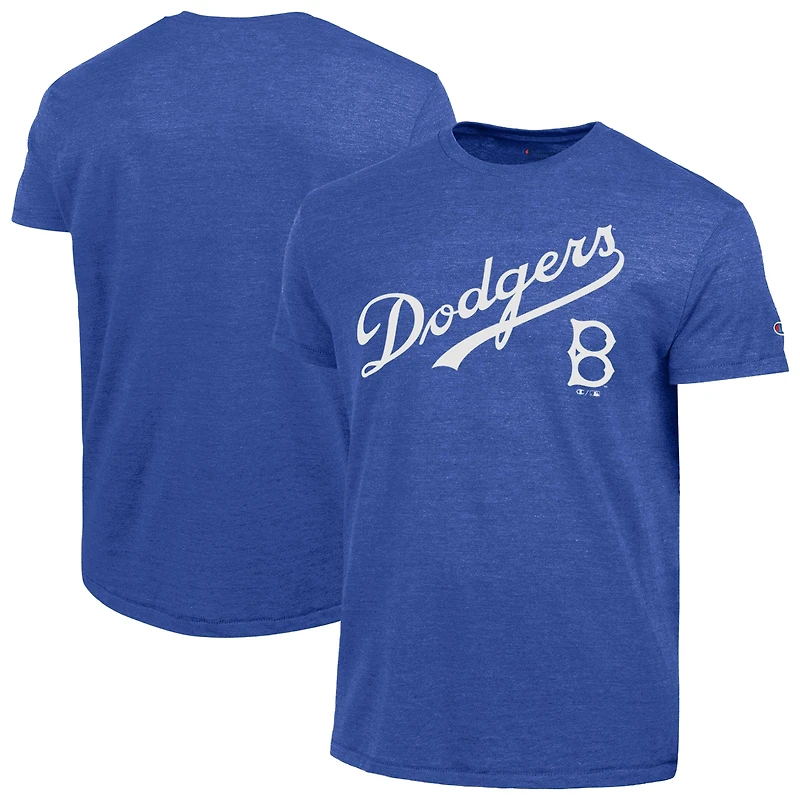 T-shirt homme Champion Royal Brooklyn Dodgers Cooperstown Wordmark Lockup Tri-Blend