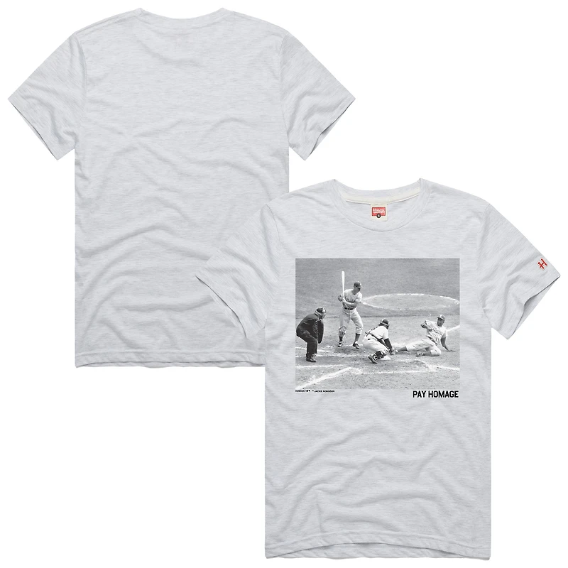Men's Homage Jackie Robinson Ash Brooklyn Dodgers Cooperstown Collection Pay Player Graphic Tri-Blend T-Shirt