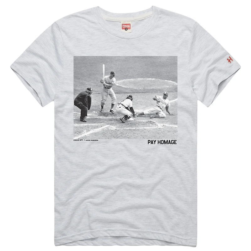 Men's Homage Jackie Robinson Ash Brooklyn Dodgers Cooperstown Collection Pay Player Graphic Tri-Blend T-Shirt