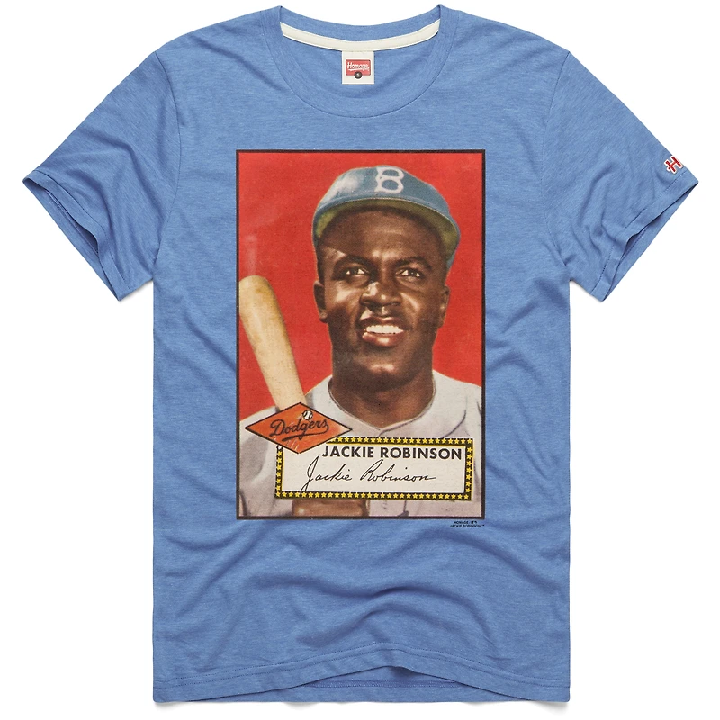 Men's Homage Jackie Robinson Light Blue Brooklyn Dodgers Topps Baseball Card Tri-Blend T-Shirt