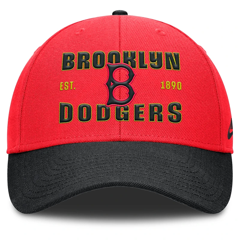 Men's Nike Crimson/Black Brooklyn Dodgers Cooperstown Collection Neon 90s Rise Adjustable Hat