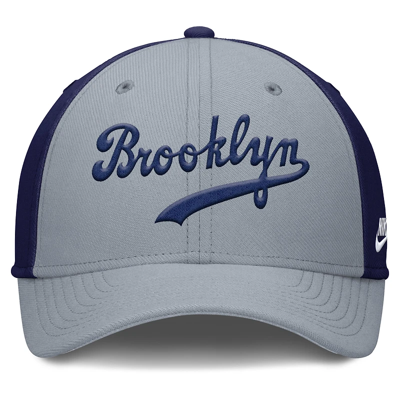 Casquette Nike Performance Flex grise/bleu marine Brooklyn Dodgers Rise Swoosh pour homme