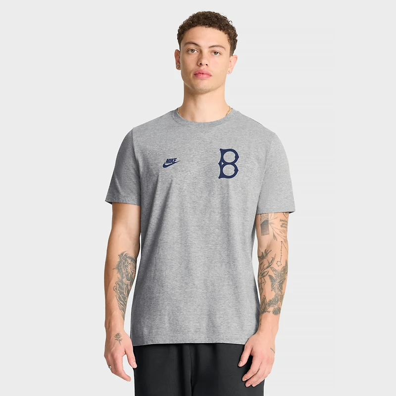 Men's Nike Heather Gray Brooklyn Dodgers Cooperstown 2-Hit T-Shirt