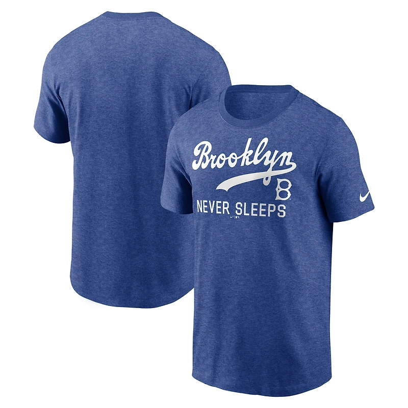 T-shirt Nike Heather Royal Brooklyn Dodgers Never Sleeps pour homme