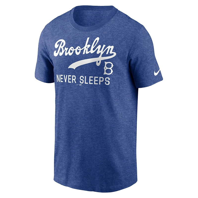 T-shirt Nike Heather Royal Brooklyn Dodgers Never Sleeps pour homme