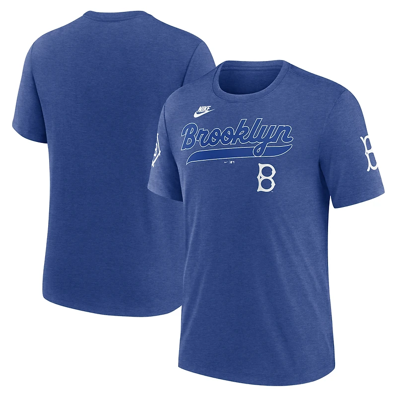 T-shirt Nike pour homme, chiné royal, Brooklyn Dodgers, collection Cooperstown Eras Tri-Blend
