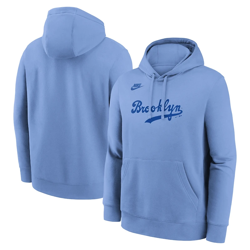 Sweat à capuche Nike Wordmark Club bleu clair Brooklyn Dodgers Cooperstown Collection pour homme