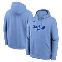 Sweat à capuche Nike Wordmark Club bleu clair Brooklyn Dodgers Cooperstown Collection pour homme