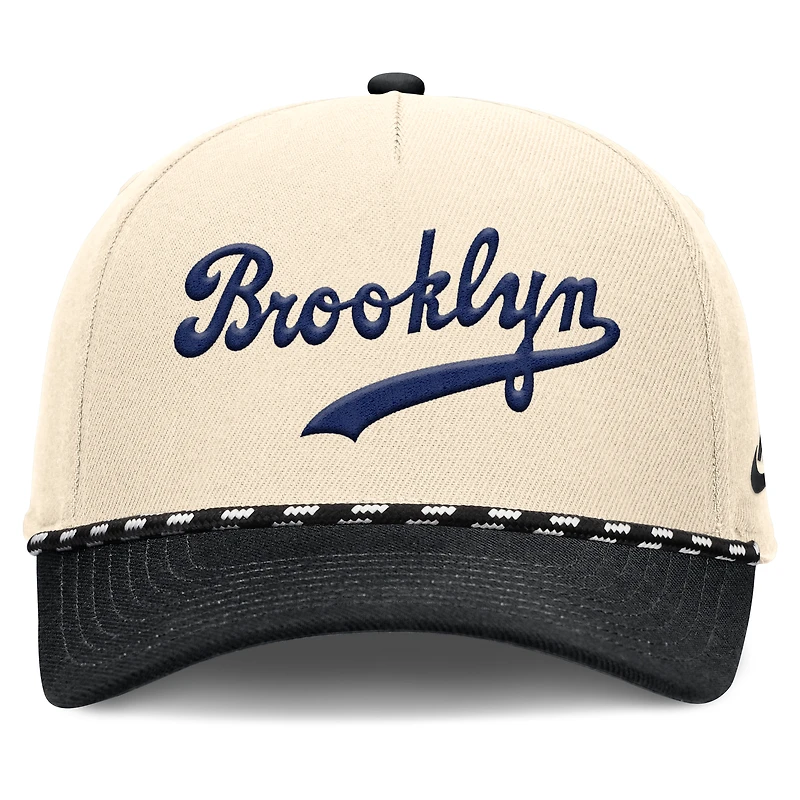 Casquette ajustable Nike Cooperstown Collection Rise pour homme, coloris naturel/noir, Brooklyn Dodgers