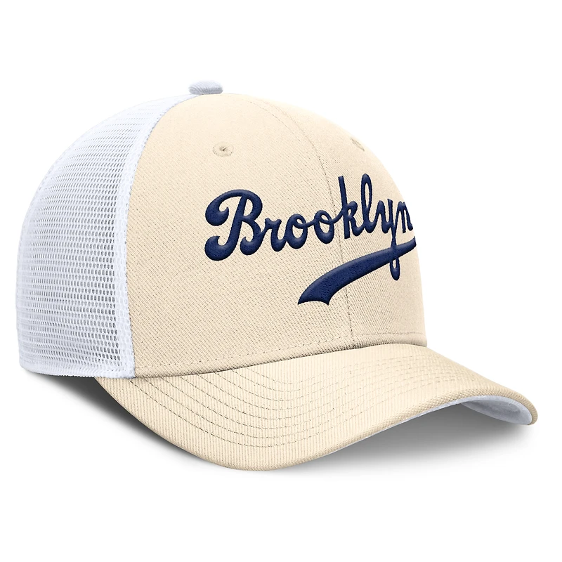 Casquette ajustable Nike Natural Brooklyn Dodgers Cooperstown Collection Dri-FIT Rise Trucker pour homme