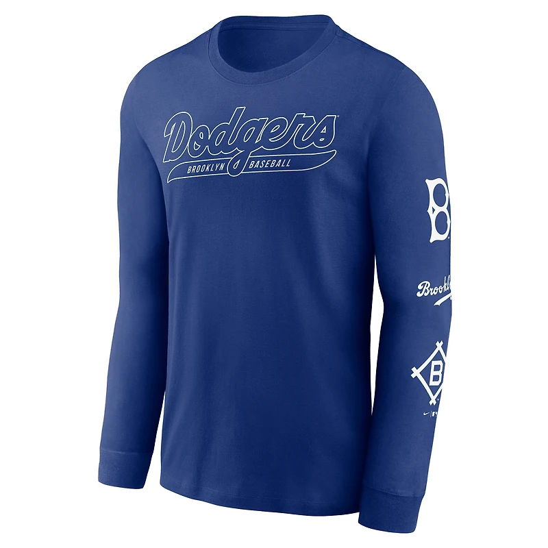 Men's Nike Royal Brooklyn Dodgers Cooperstown Collection Knockout Long Sleeve T-Shirt