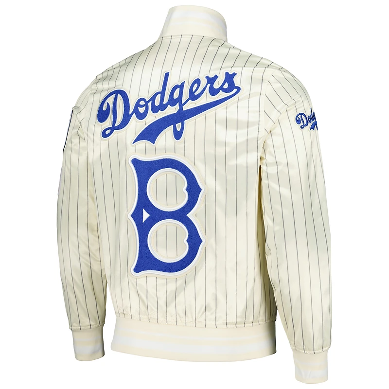 Men's Pro Standard Cream Brooklyn Dodgers Cooperstown Collection Pinstripe Retro Classic Satin Full-Snap Jacket