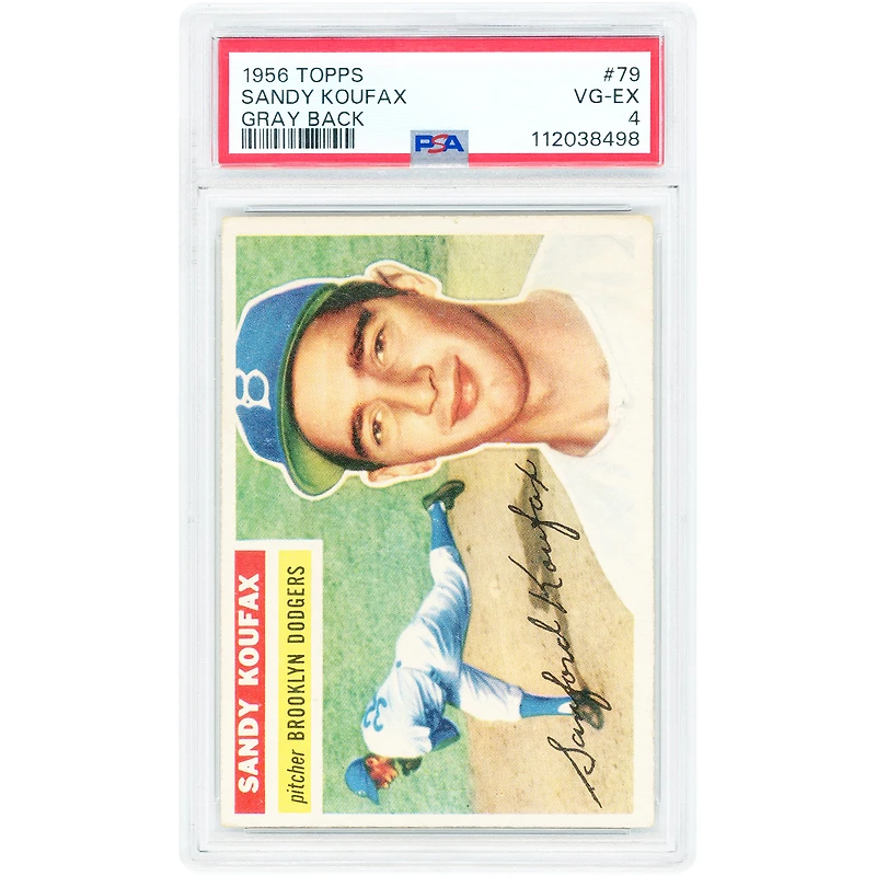 Carte Sandy Koufax Brooklyn Dodgers 1956 Topps Grey Back n° 79 authentifiée par PSA (4 cartes)