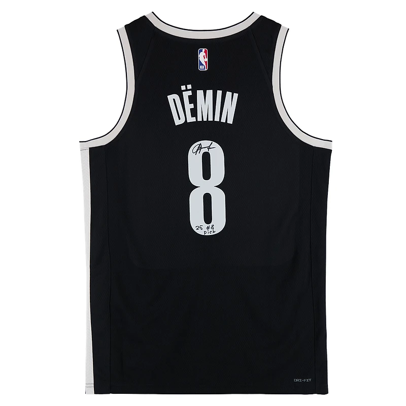 Maillot Nike Icon Swingman noir autographié par Egor Dëmin des Brooklyn Nets avec inscription « 25 #8 Pick »