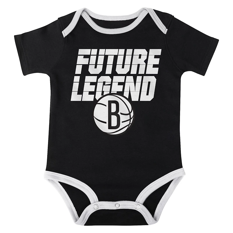 Ensemble body, t-shirt à capuche et short Brooklyn Nets Bank Shot pour bébé, noir/blanc/gris
