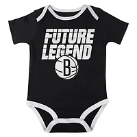 Ensemble body, t-shirt à capuche et short Brooklyn Nets Bank Shot pour bébé, noir/blanc/gris