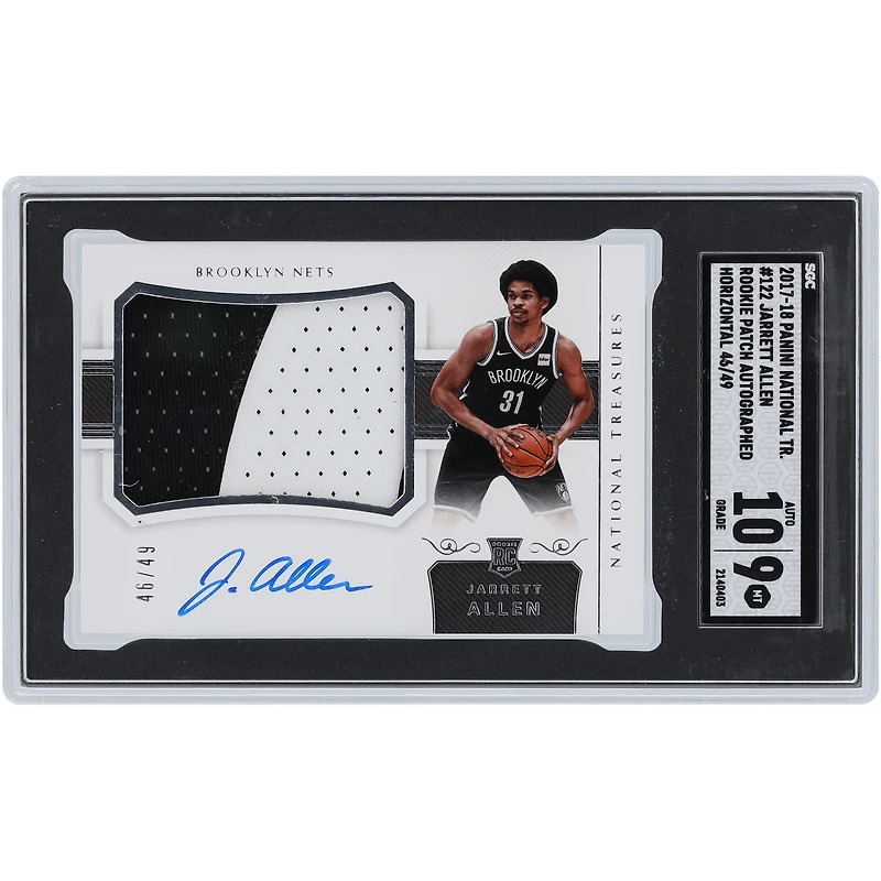 Carte Rookie 9/10 authentifiée Panini National Treasures horizontale RPA #122 #46/49 SGC autographiée par Jarrett Allen Brooklyn Nets 2017-18