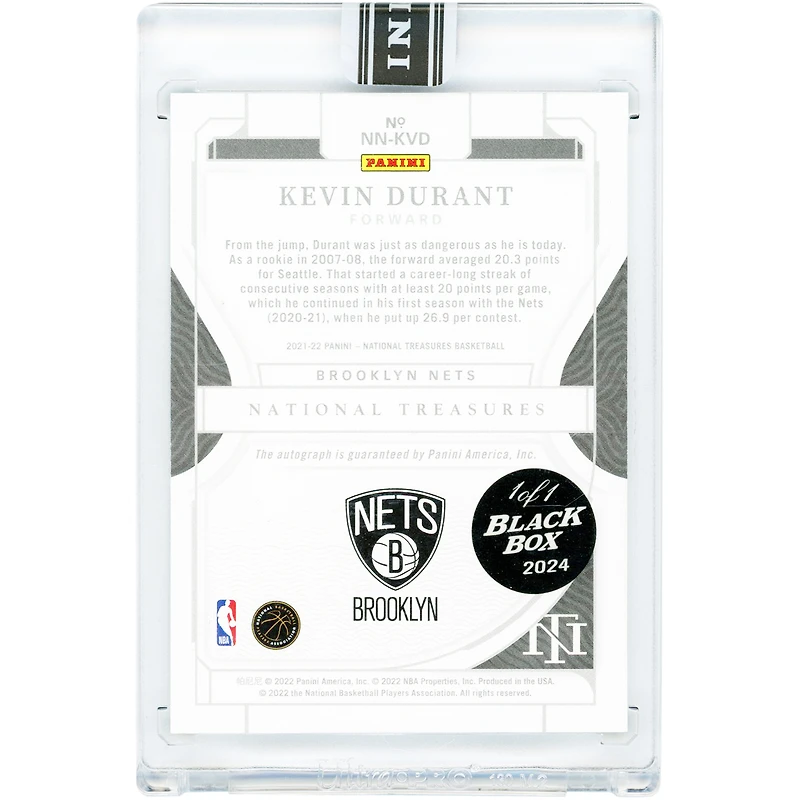 Kevin Durant Brooklyn Nets Autographed 2022 Panini National Treasures Notable Nicknames '24 Black Box #NN-KVD #1/1 Card