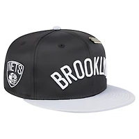 Men's New Era  Black/Gray Brooklyn Nets Throwback Satin Vintage Pin Two-Tone 59FIFTY Fitted Hat