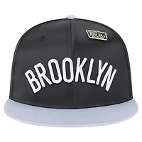 Men's New Era  Black/Gray Brooklyn Nets Throwback Satin Vintage Pin Two-Tone 59FIFTY Fitted Hat
