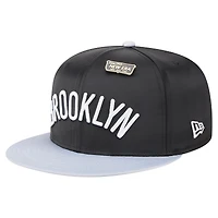 Men's New Era  Black/Gray Brooklyn Nets Throwback Satin Vintage Pin Two-Tone 59FIFTY Fitted Hat