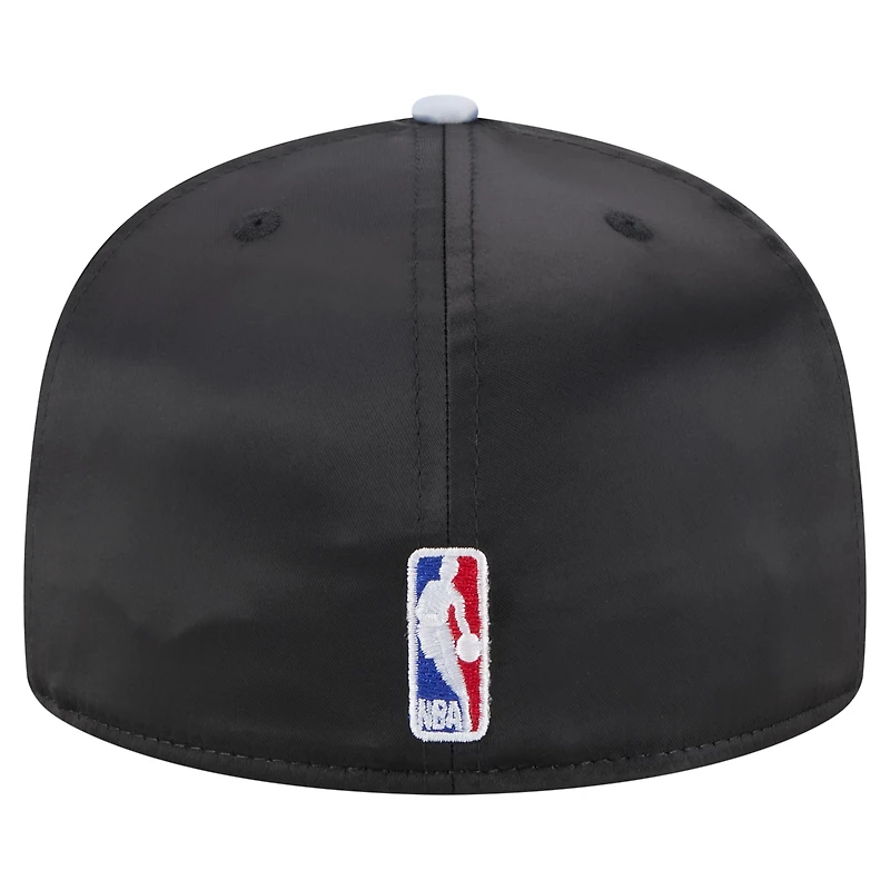 Men's New Era  Black/Gray Brooklyn Nets Throwback Satin Vintage Pin Two-Tone 59FIFTY Fitted Hat