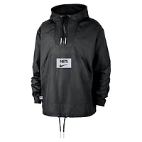 Veste à capuche Nike noire Brooklyn Nets Courtside Premium Club Anorak quart de zip pour homme