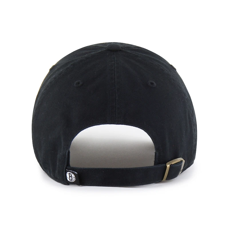 Men's '47 Black Brooklyn Nets Core Logo Clean Up Adjustable Hat