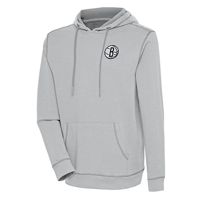 Men's Antigua  Gray Brooklyn Nets Axe Bunker Tri-Blend Pullover Hoodie