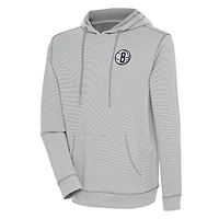 Men's Antigua  Gray Brooklyn Nets Axe Bunker Tri-Blend Pullover Hoodie