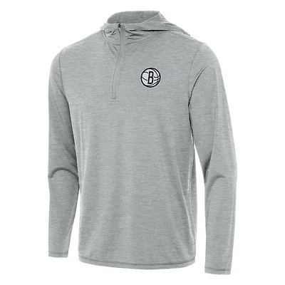 Men's Antigua Heather Gray Brooklyn Nets Tidy Quarter-Zip Hoodie