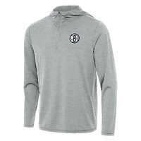 Men's Antigua Heather Gray Brooklyn Nets Tidy Quarter-Zip Hoodie
