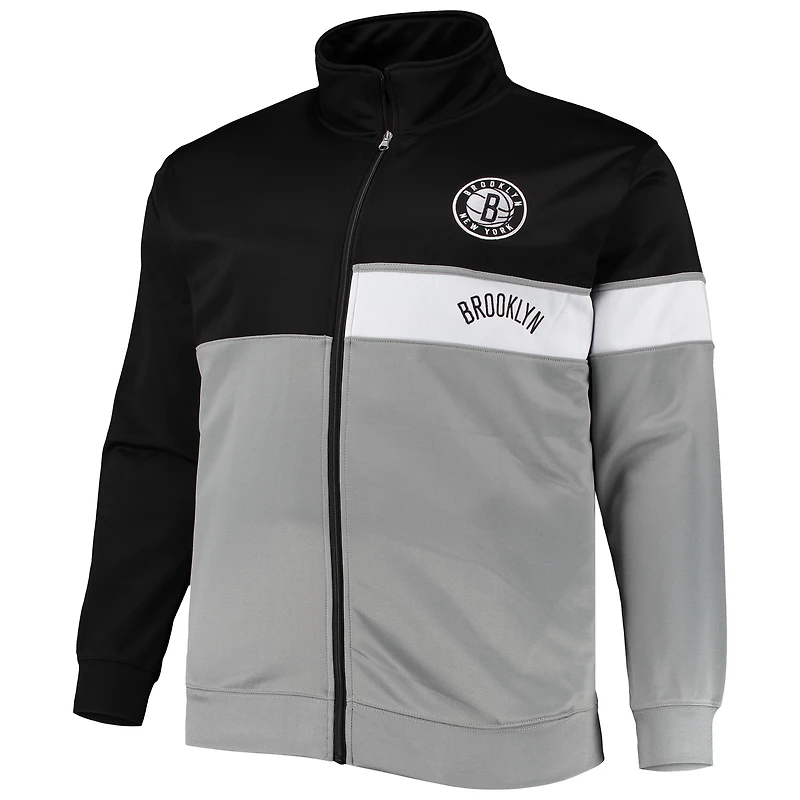 Veste de survêtement zippée sur toute la longueur Brooklyn Nets Big & Tall pour homme, noir/gris