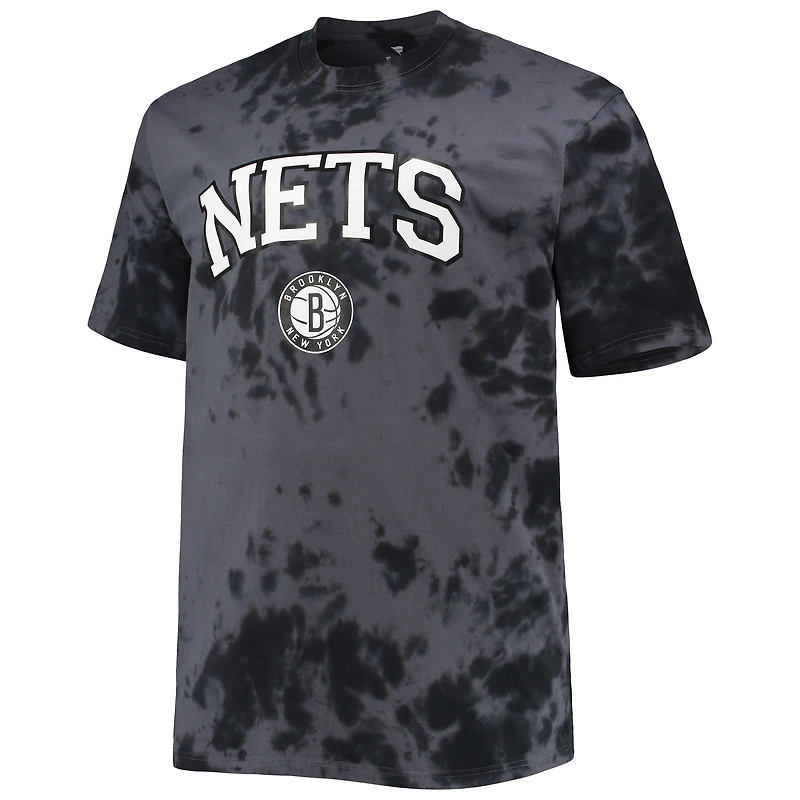 Men's Black Brooklyn Nets Big & Tall Marble Dye Tonal Performance T-Shirt