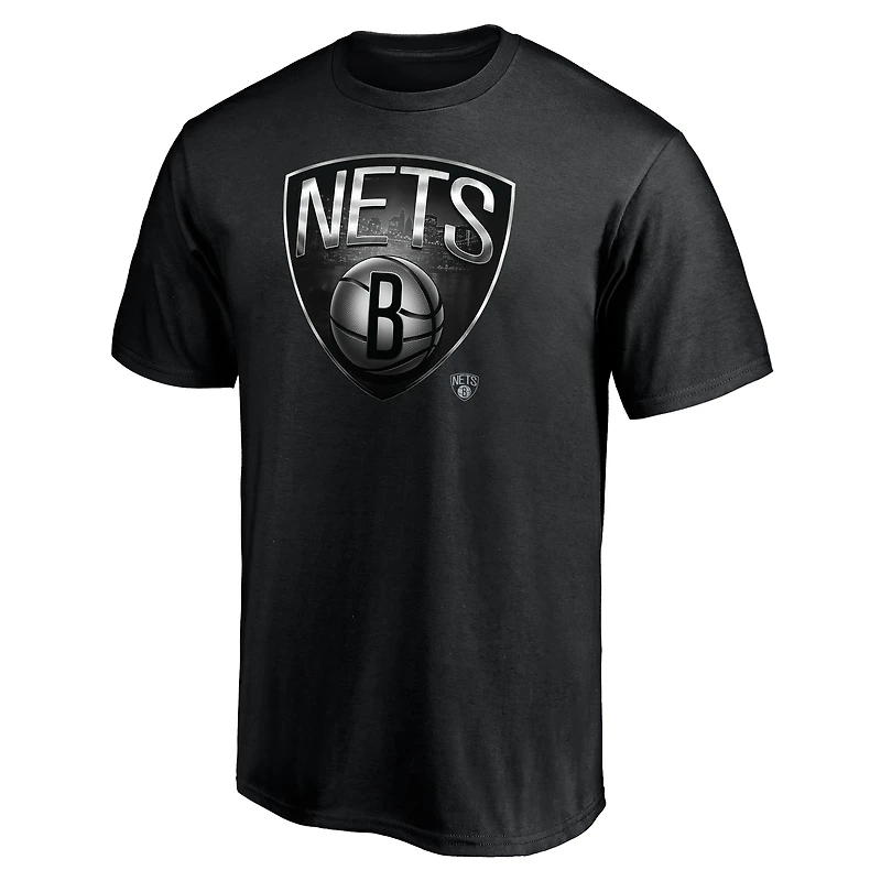 T-shirt noir pour homme avec mascotte des Brooklyn Nets de minuit