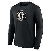 T-shirt à manches longues noir pour homme avec logo principal des Brooklyn Nets