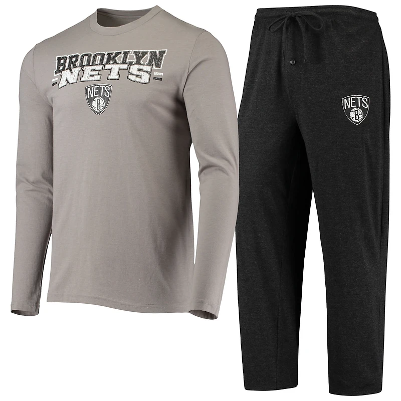 Men's Concepts Sport Black/Gray Brooklyn Nets Long Sleeve Top & Pants Sleep Set