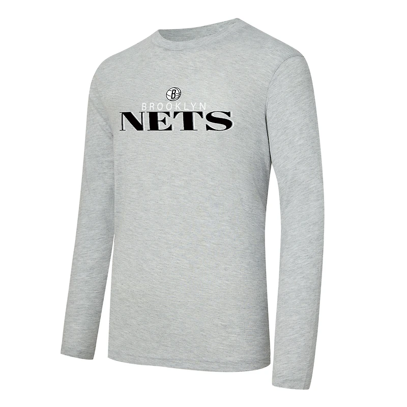 Men's Concepts Sport Black/Heather Gray Brooklyn Nets Regulate Long Sleeve T-Shirt & Plaid Pant Set