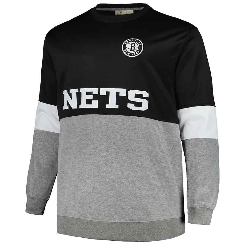 Sweat-shirt à capuche fendu Fanatics pour hommes, noir/gris chiné, Brooklyn Nets, Big & Tall