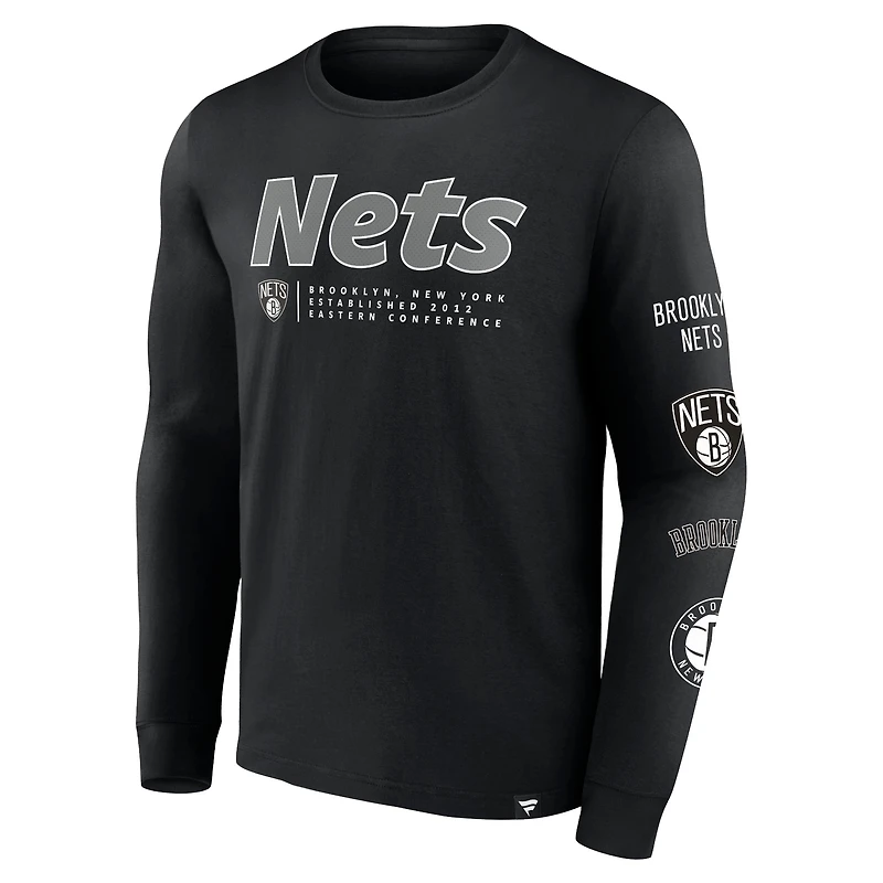 Men's Fanatics Black Brooklyn Nets Baseline Long Sleeve T-Shirt