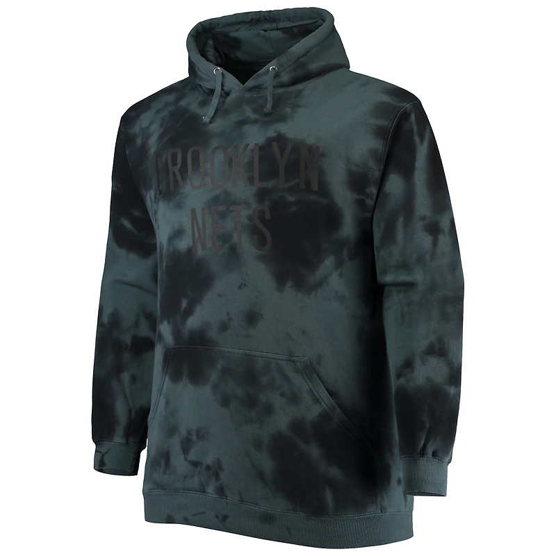 Sweat à capuche noir Brooklyn Nets Fanatics pour hommes Big & Tall Wordmark Cloud Dye