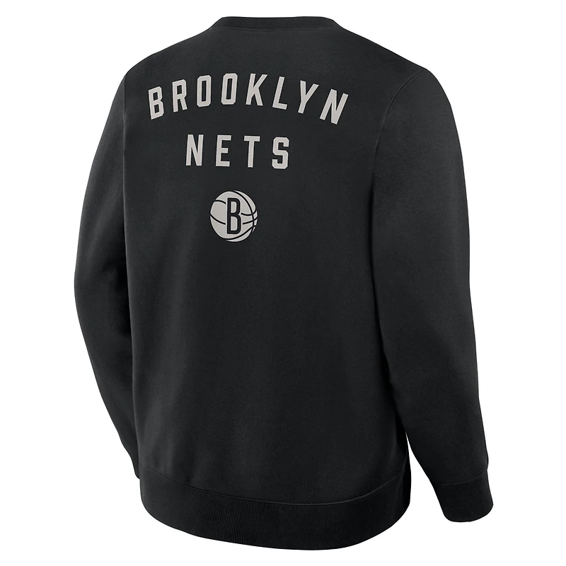 Men's Fanatics Black Brooklyn Nets Crossover Collection Defensive Rotation Drill Premium Pullover Sweatshirt