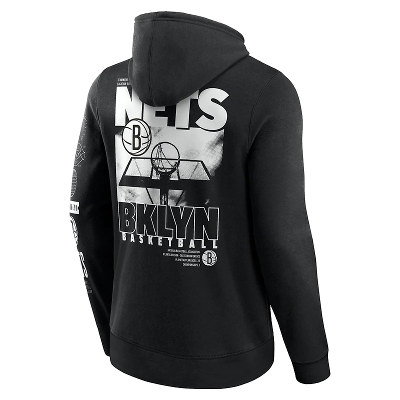 Sweat à capuche croisé Game Time pour homme Fanatics Black Brooklyn Nets