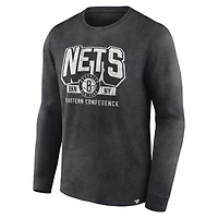 Men's Fanatics Heather Charcoal Brooklyn Nets Front Court Press Snow Wash Long Sleeve T-Shirt