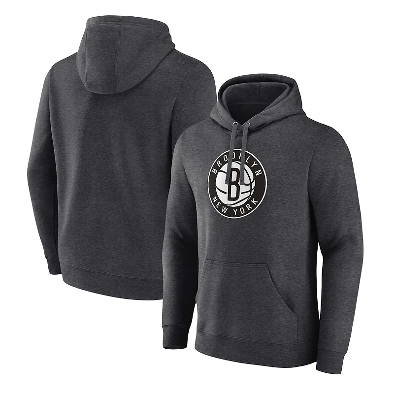 Sweat à capuche avec logo principal Fanatics Heather Charcoal Brooklyn Nets pour hommes