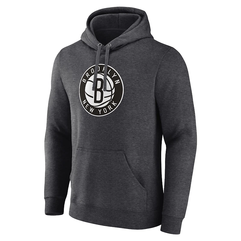 Sweat à capuche avec logo principal Fanatics Heather Charcoal Brooklyn Nets pour hommes